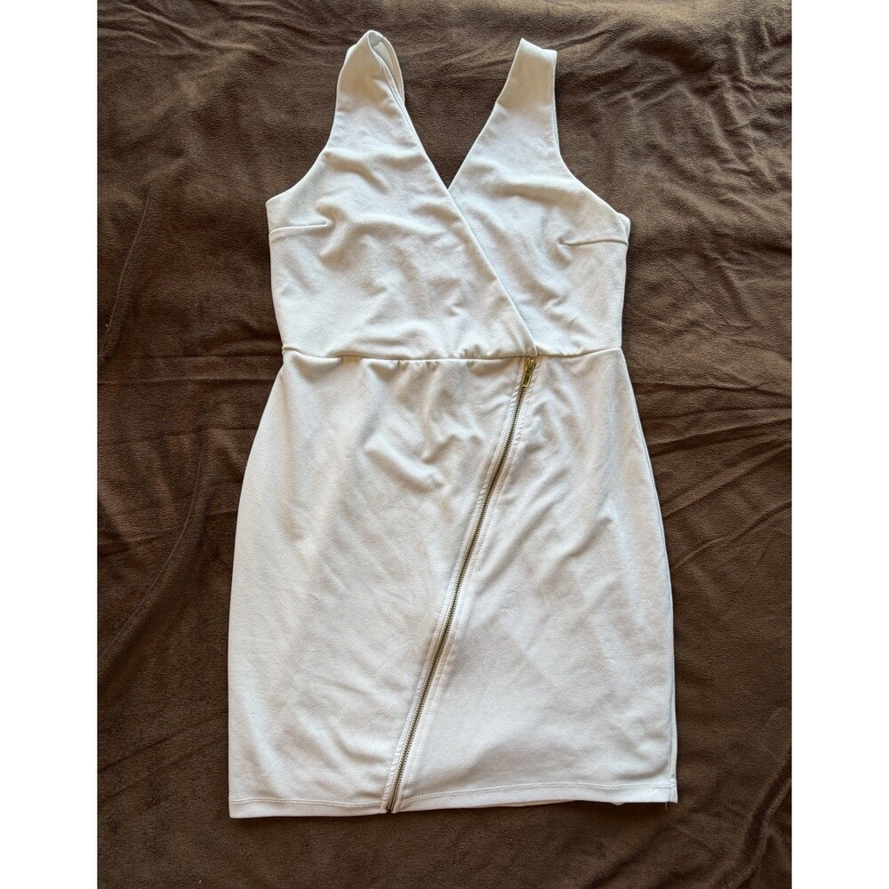 Charlotte Russe White Bodycon Zip Dress V-Neck Sleeveless Women's Size L